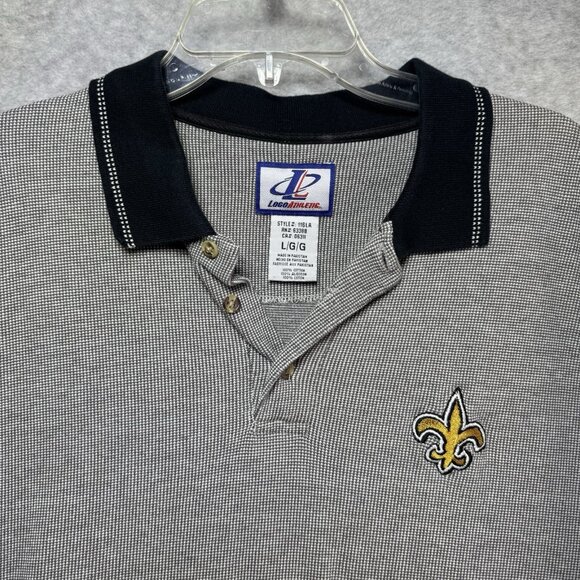 VTG 90s NFL Saints Polo Shirt L New Orleans Logo Athletic Black Gray Reebok - Picture 2 of 7